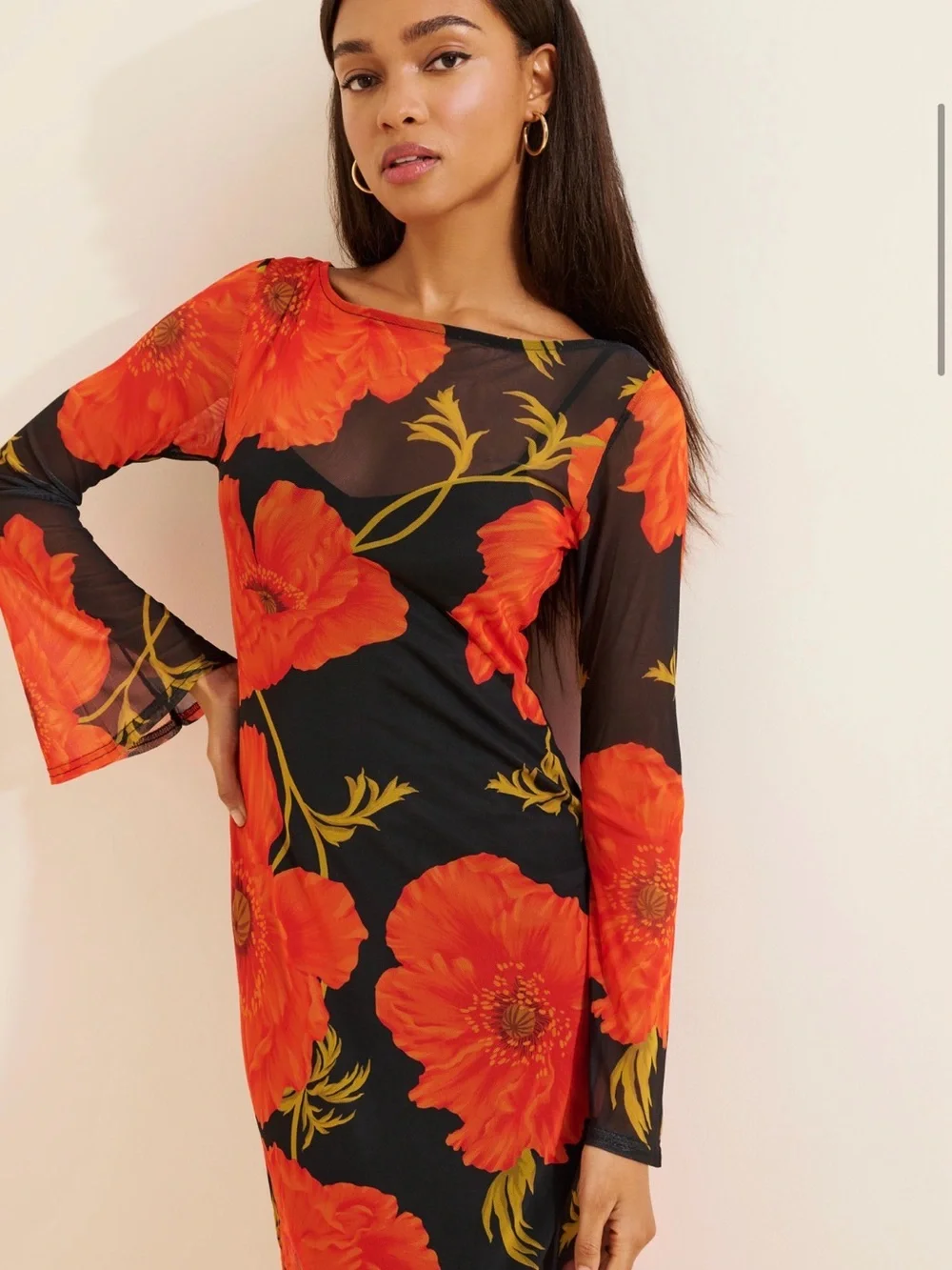 Never Fully Dressed Black Maxi Dress with Bold Orange Floral Print - Picture 2 of 4
